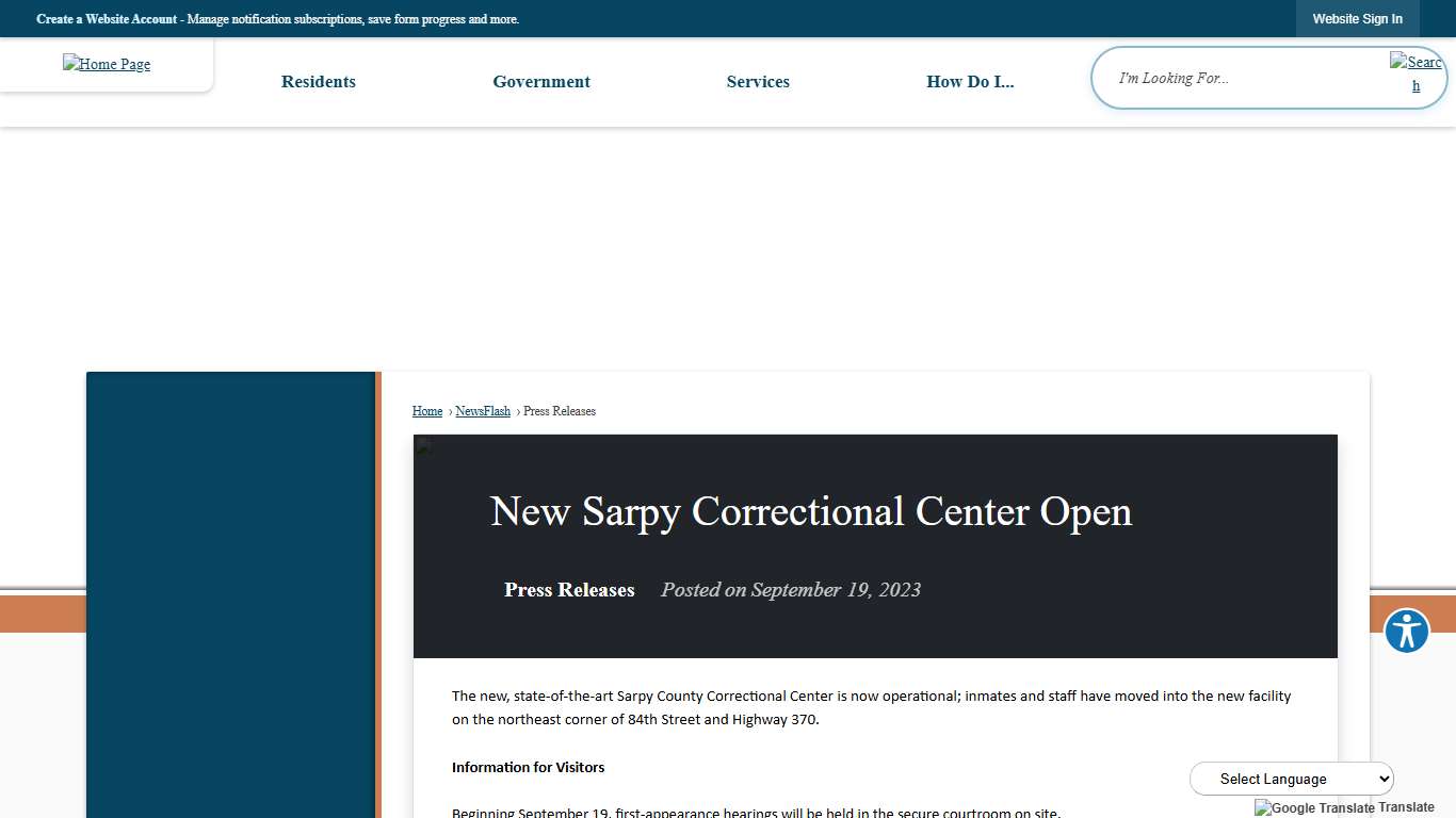 New Sarpy Correctional Center Open • Sarpy County, NE